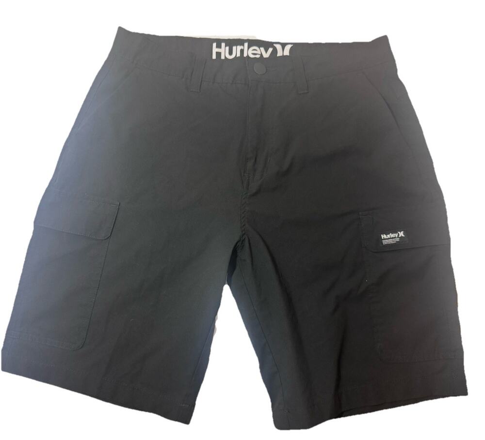 Hurley Mens Black Cargo Shorts 32 - 5 Pocket Quick Dry Water Resistant 9” Inseam